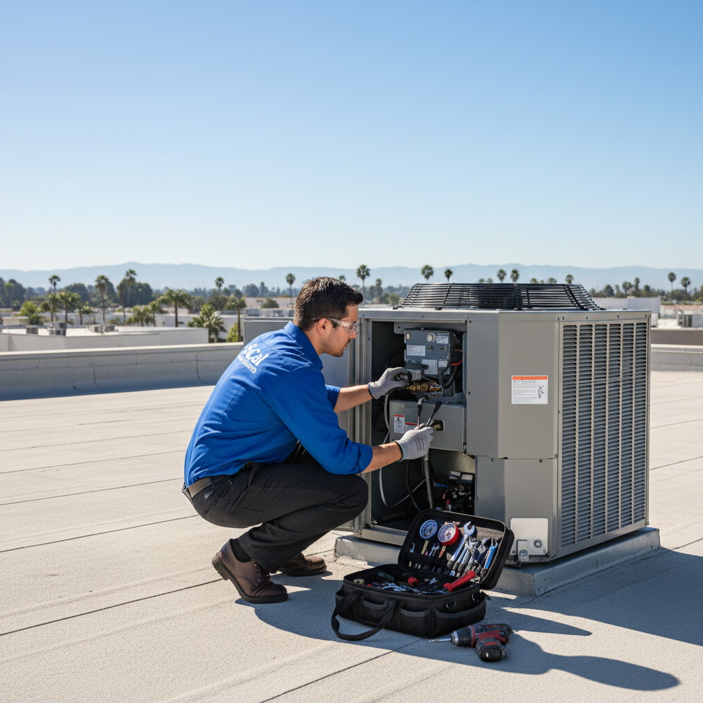 HVAC technician working on air conditioning unit